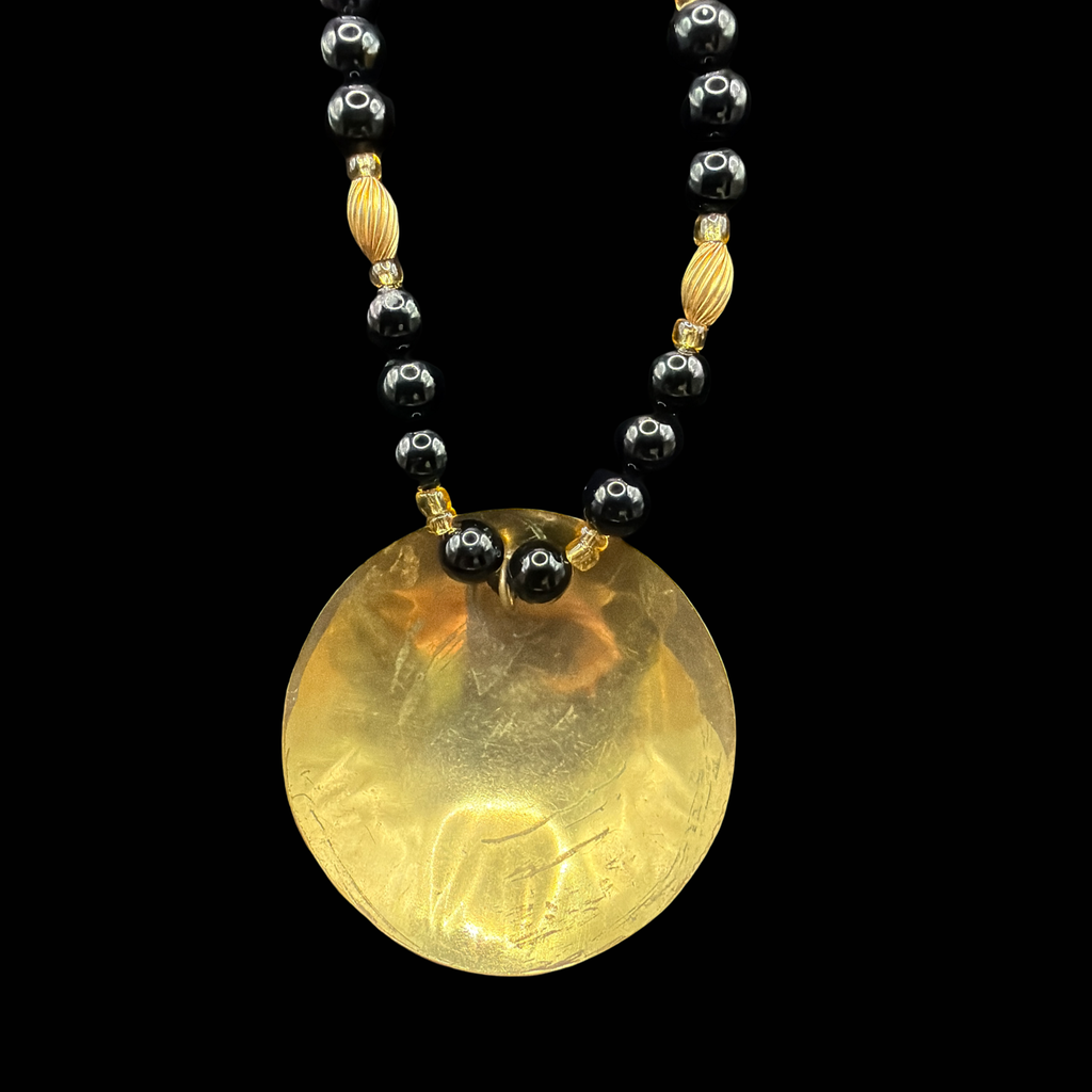 BLACK AND GOLD BEADED NECKLACE