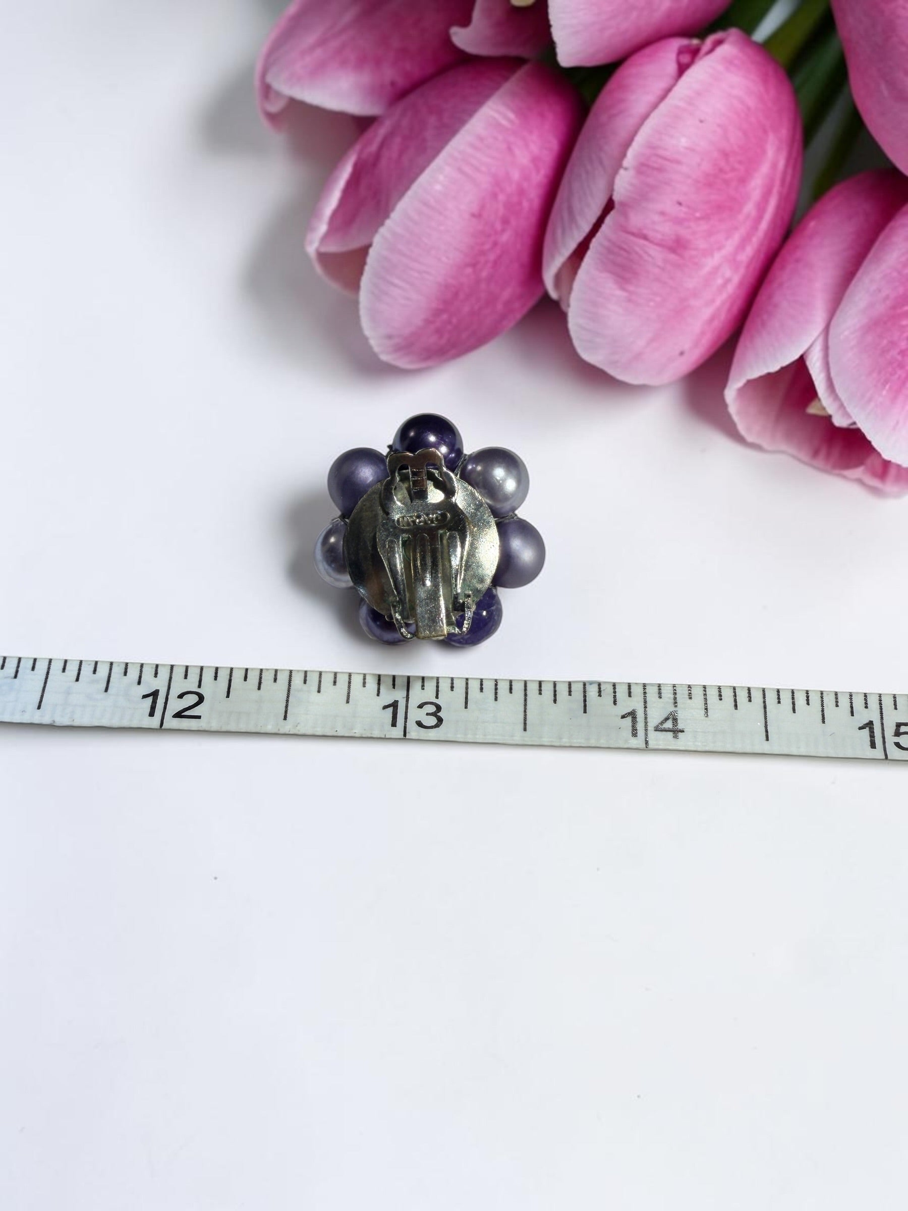 VINTAGE JAPAN MULTI TONE PURPLE CLUSTER EARRINGS