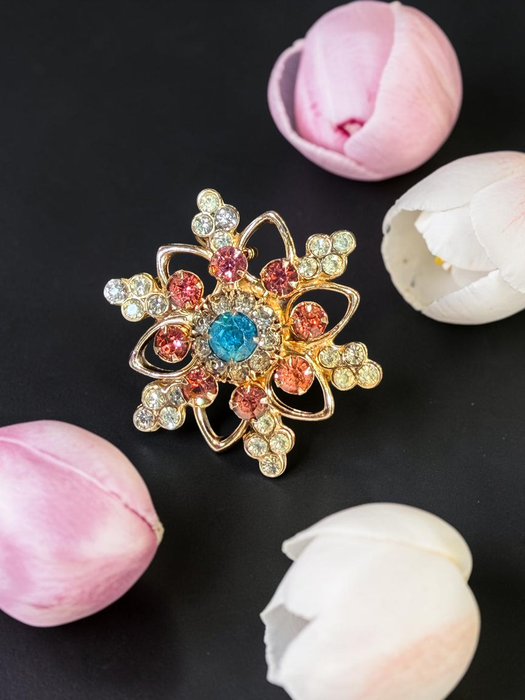 VERY NICE MULTI COLORED RHINESTONE  BROOCH OR PENDANT