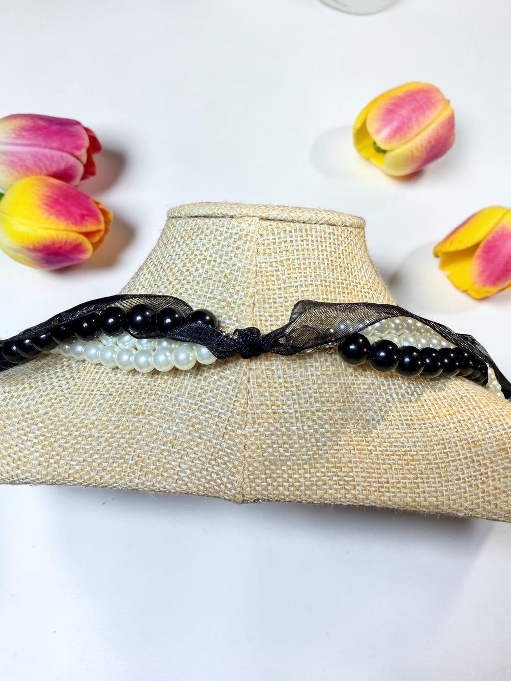 NICE BLACK AND WHITE PEARL MULTI STRAND NECKLACE