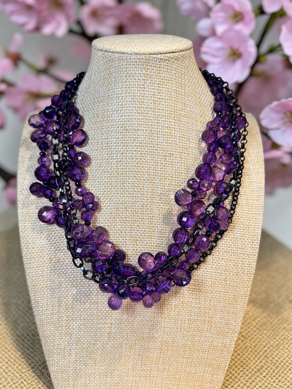 PURPLE AND BLACK BEADED NECKLACE