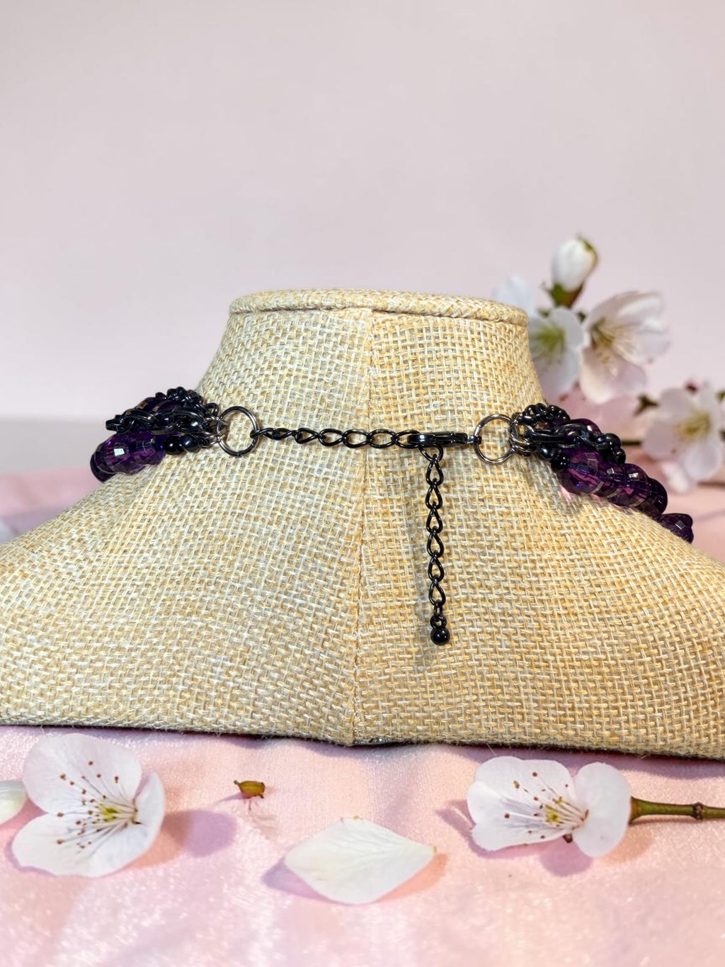 PURPLE AND BLACK BEADED NECKLACE