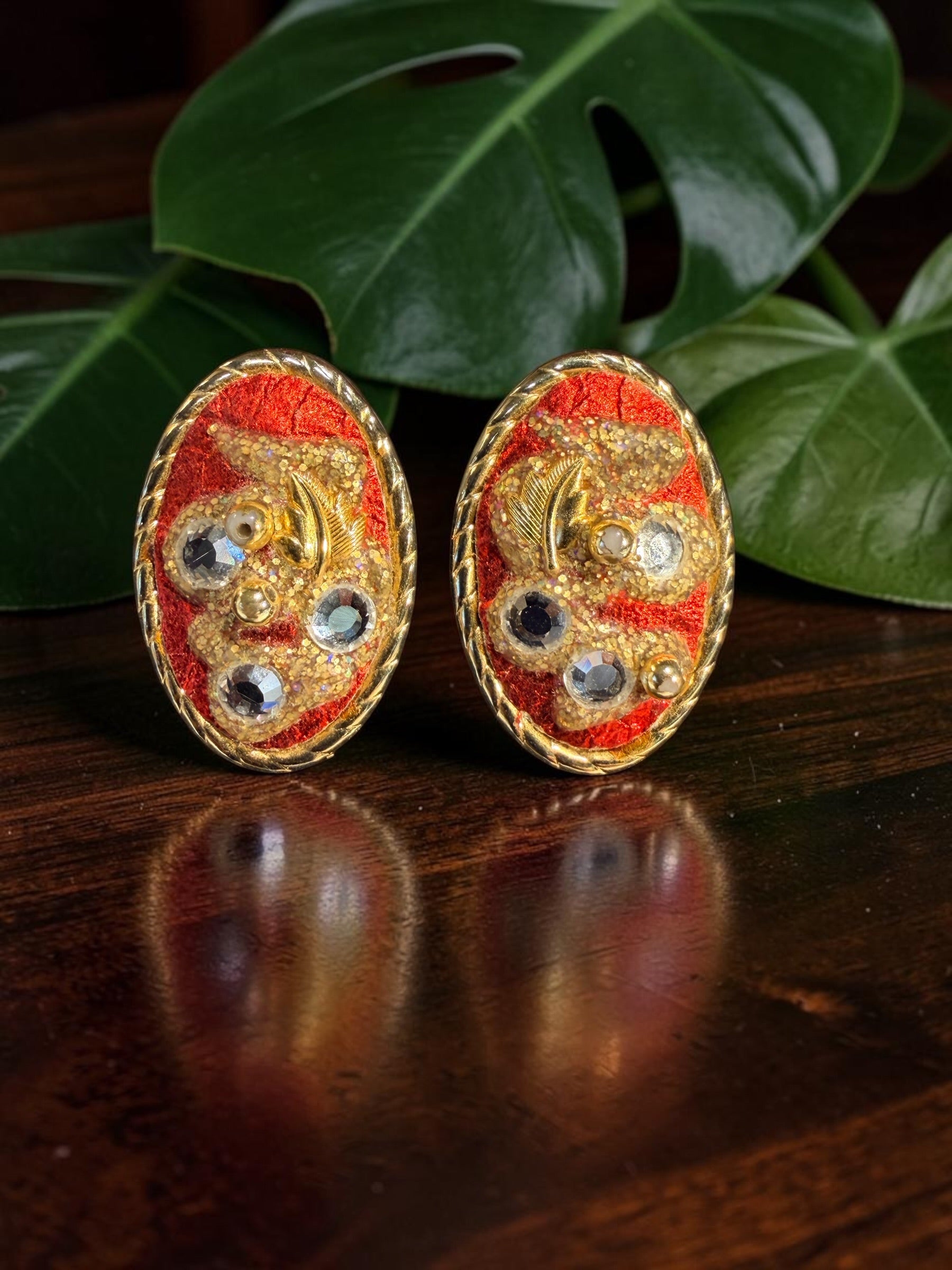 GOLD AND RHINESTONE RED EARRINGS