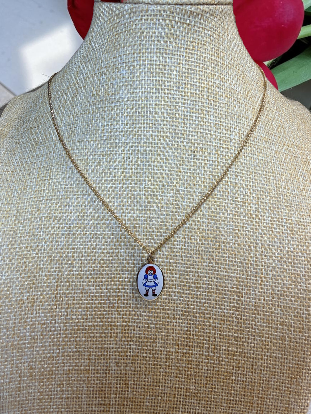 VINTAGE RAGGEDY ANN PENDANT NECKLACE