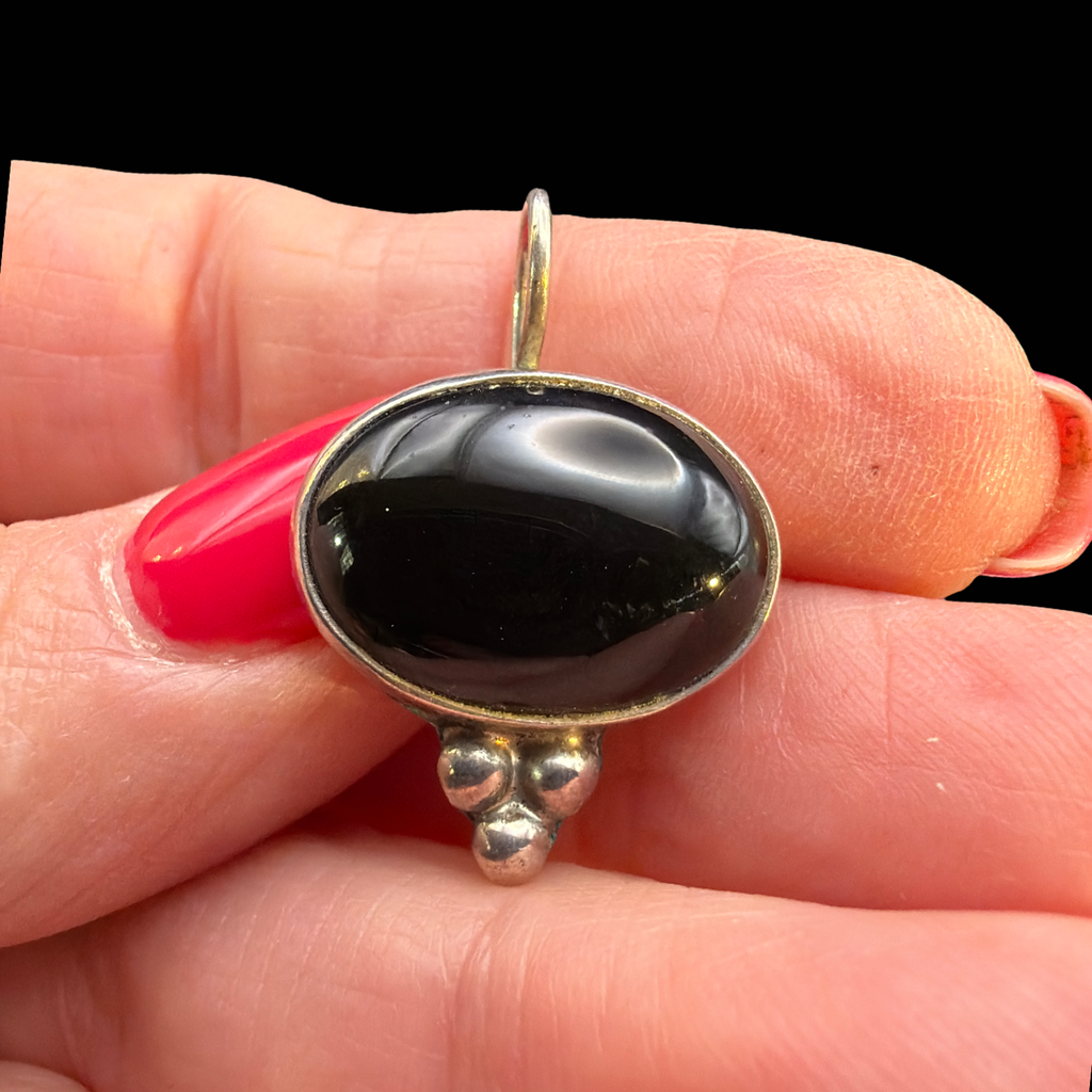 925 MARKED AND TESTED BLACK STONE EARRINGS