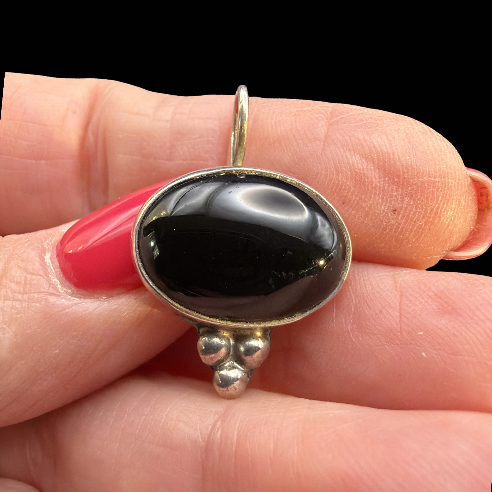 925 MARKED AND TESTED BLACK STONE EARRINGS