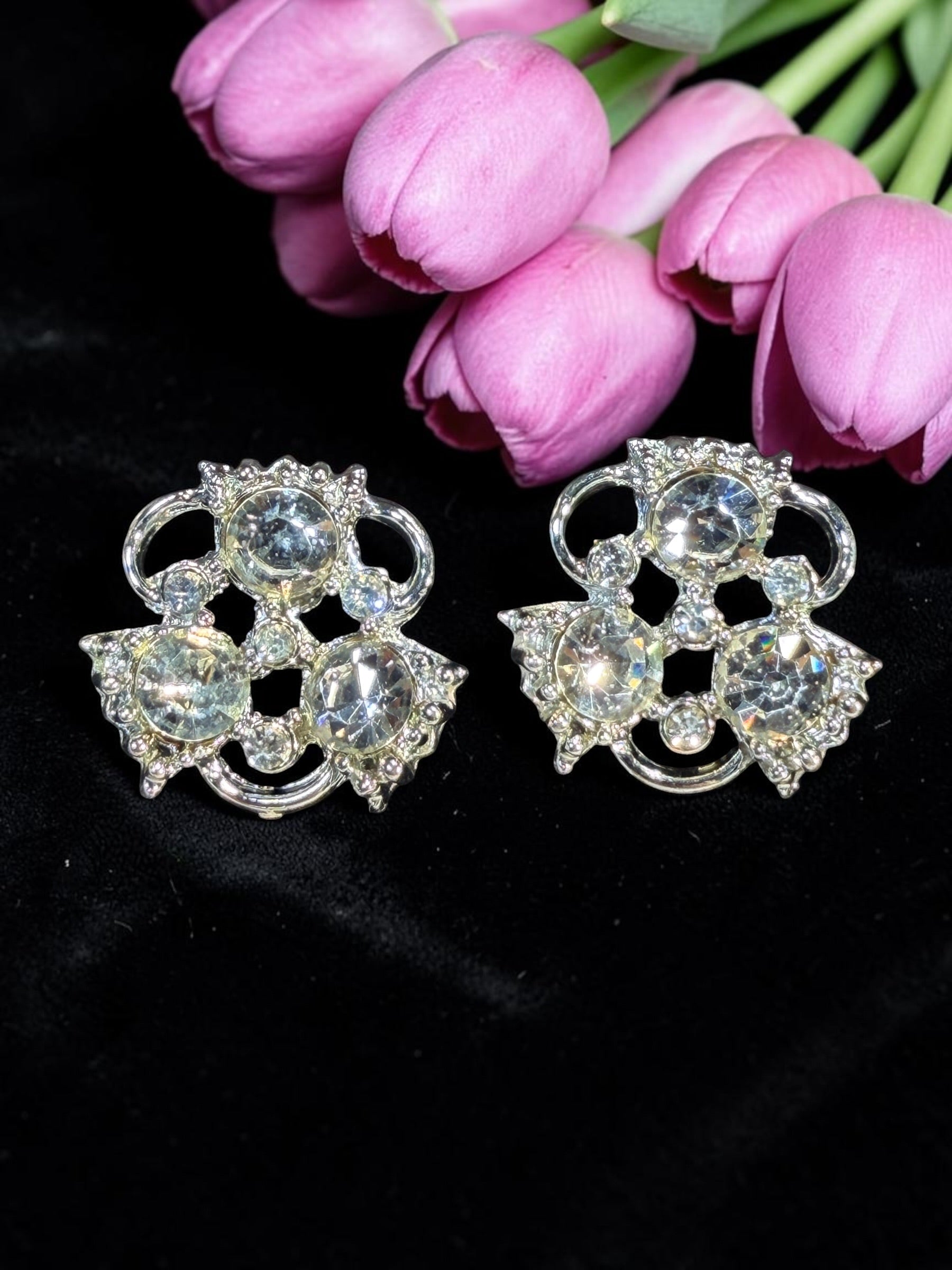 LARGE SILVER AND RHINESTONE EARRINGS