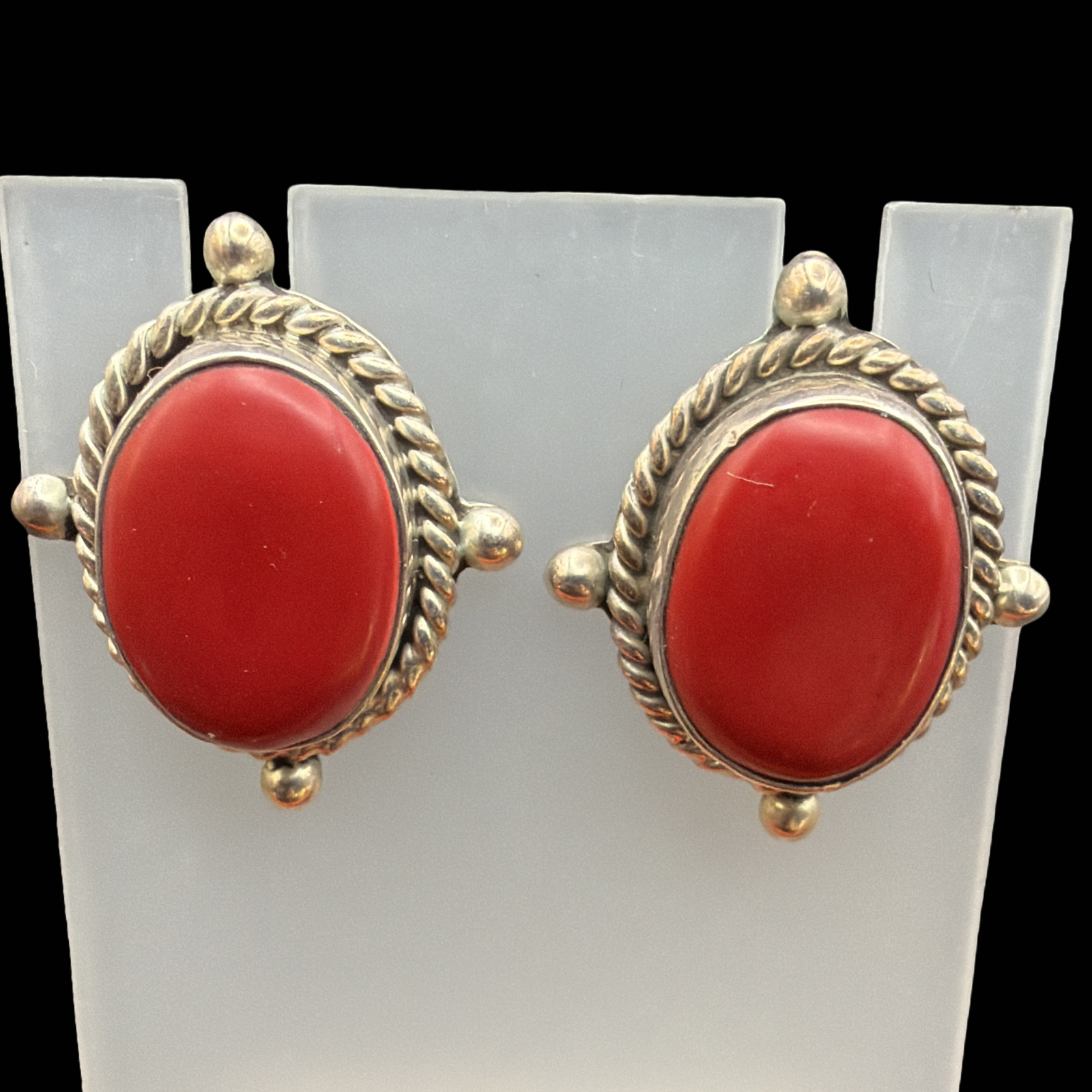 925 STAMPED RED CABOCHON EARRINGS