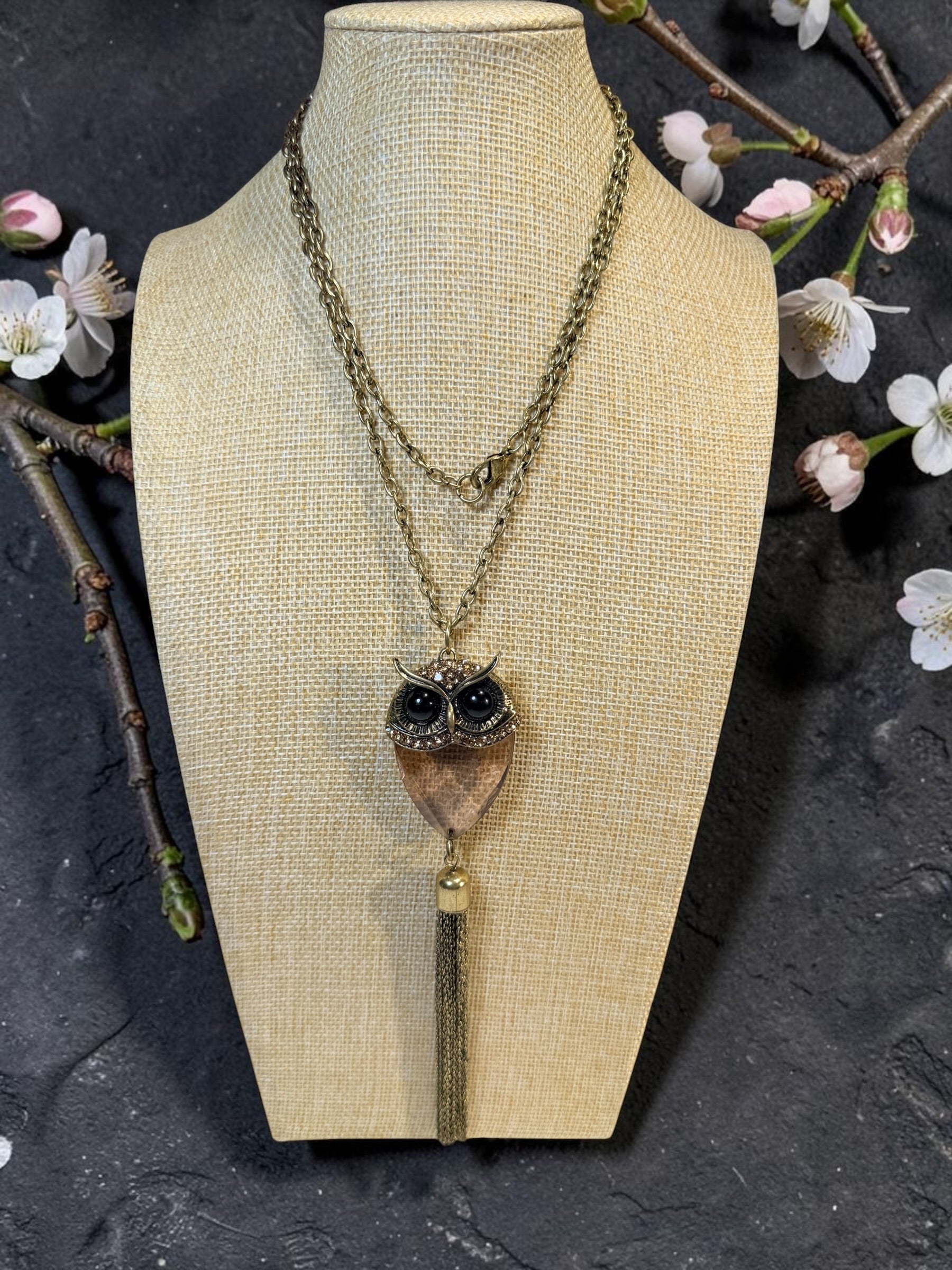 LARGE BRONZE TONE OWL NECKLACE