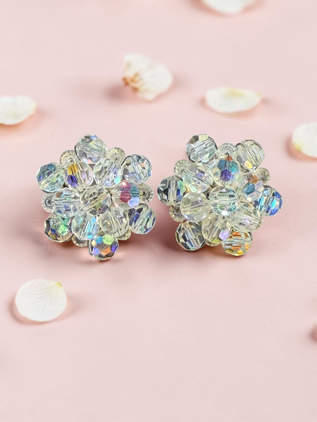 VINTAGE GLASS AB STONE CLUSTER EARRINGS
