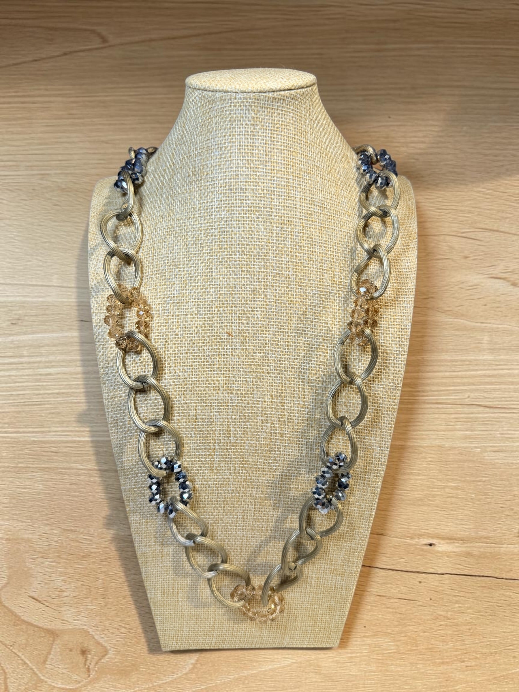 BRONZE TONE GLASS BEAD NECKLACE
