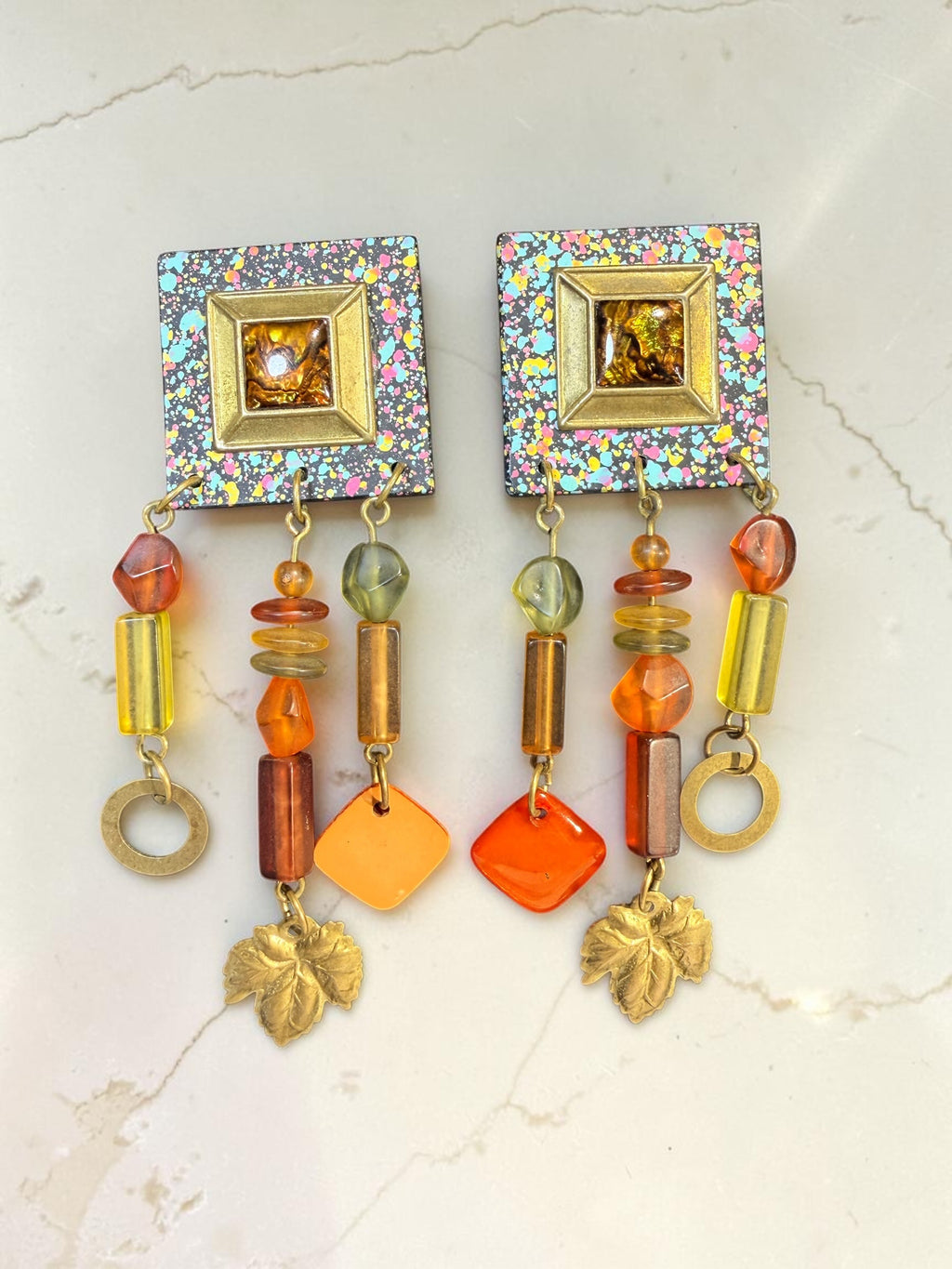 SQUARE EARRINGS WITH FUN DANGLES