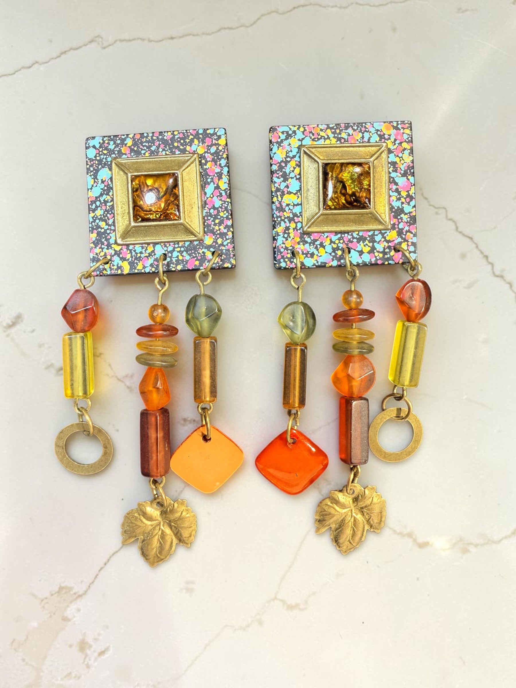 SQUARE EARRINGS WITH FUN DANGLES