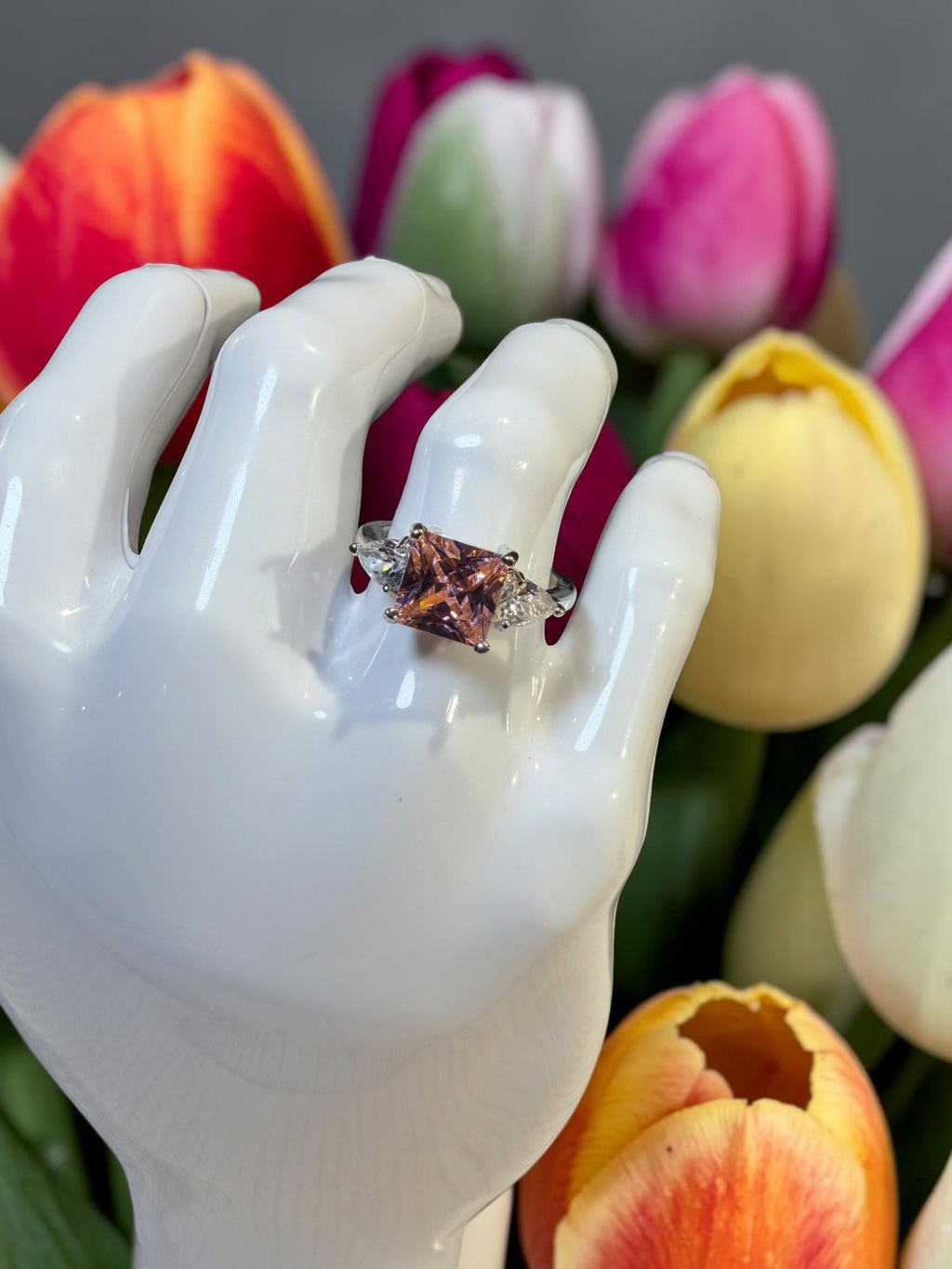 PINK AND CLEAR RHINESTONE RING