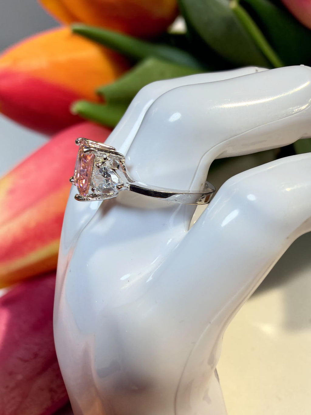 PINK AND CLEAR RHINESTONE RING