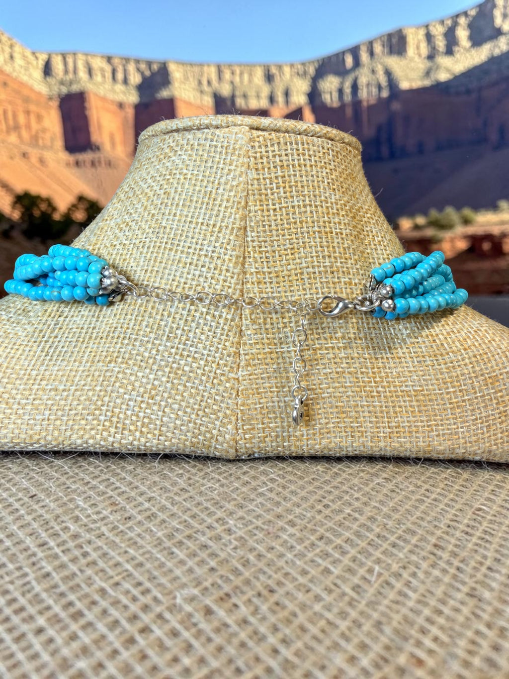 TURQUOISE COLORED SEED BEAD NECKLACE WITH CROSS PENDANT