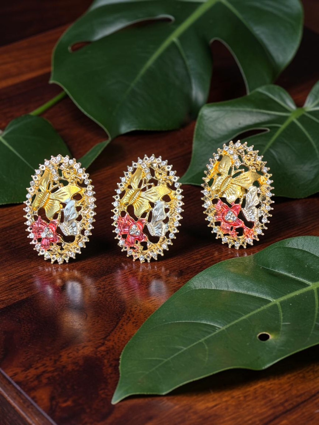 BUTTERFLY AND FLOWER EARRING AND MATCHING RING SET