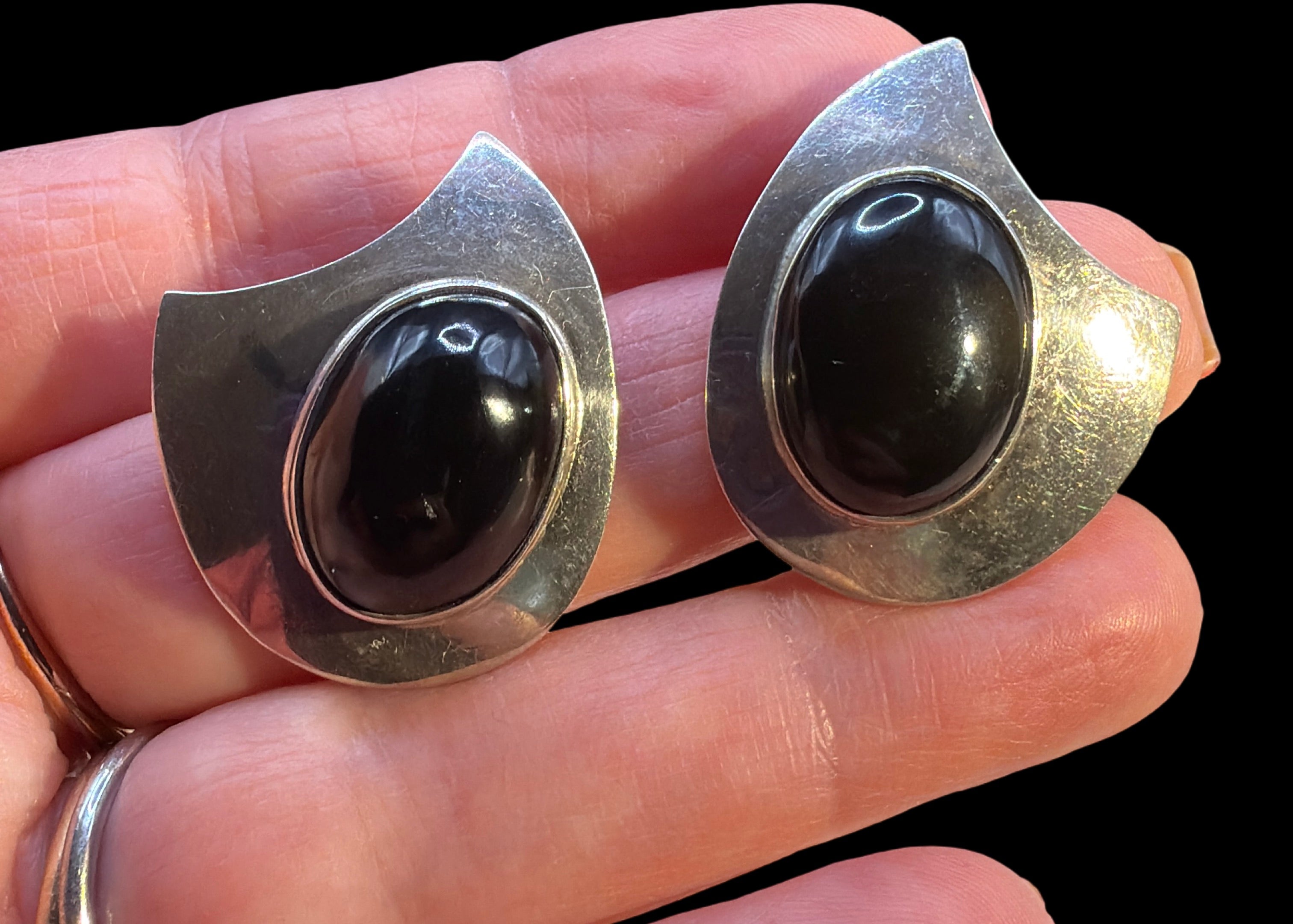 925 BLACK CABOCHON EARRINGS