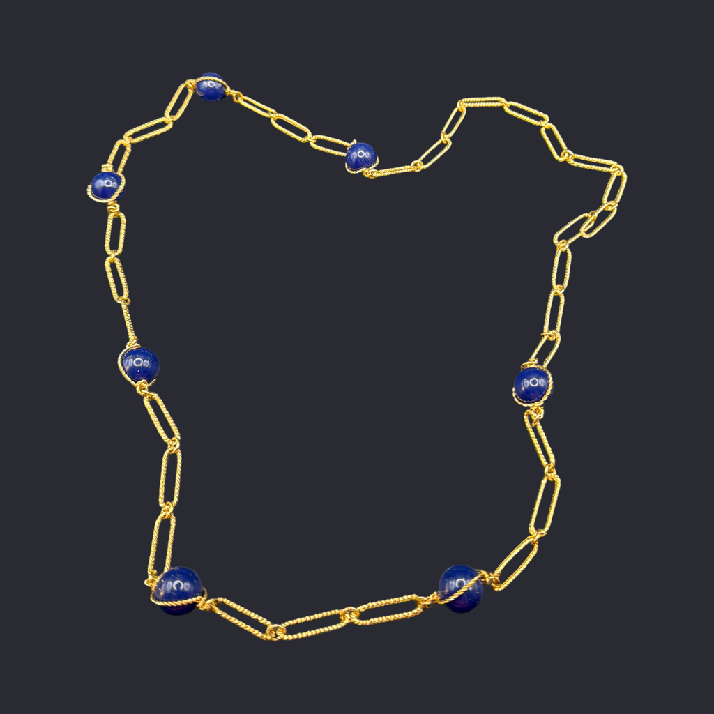 AVON GOLD TONE AND LAPIS COORED BEAD NECKLACE