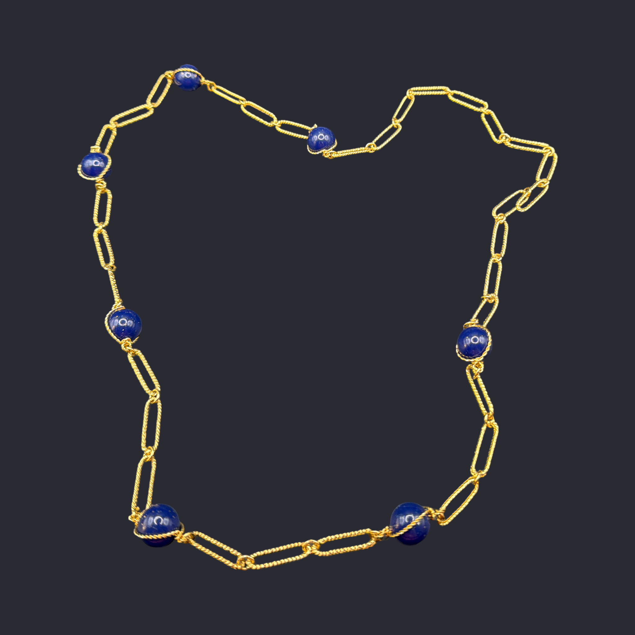 AVON GOLD TONE AND LAPIS COORED BEAD NECKLACE