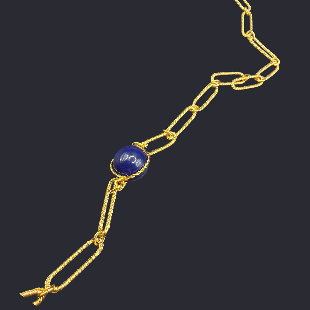 AVON GOLD TONE AND LAPIS COORED BEAD NECKLACE