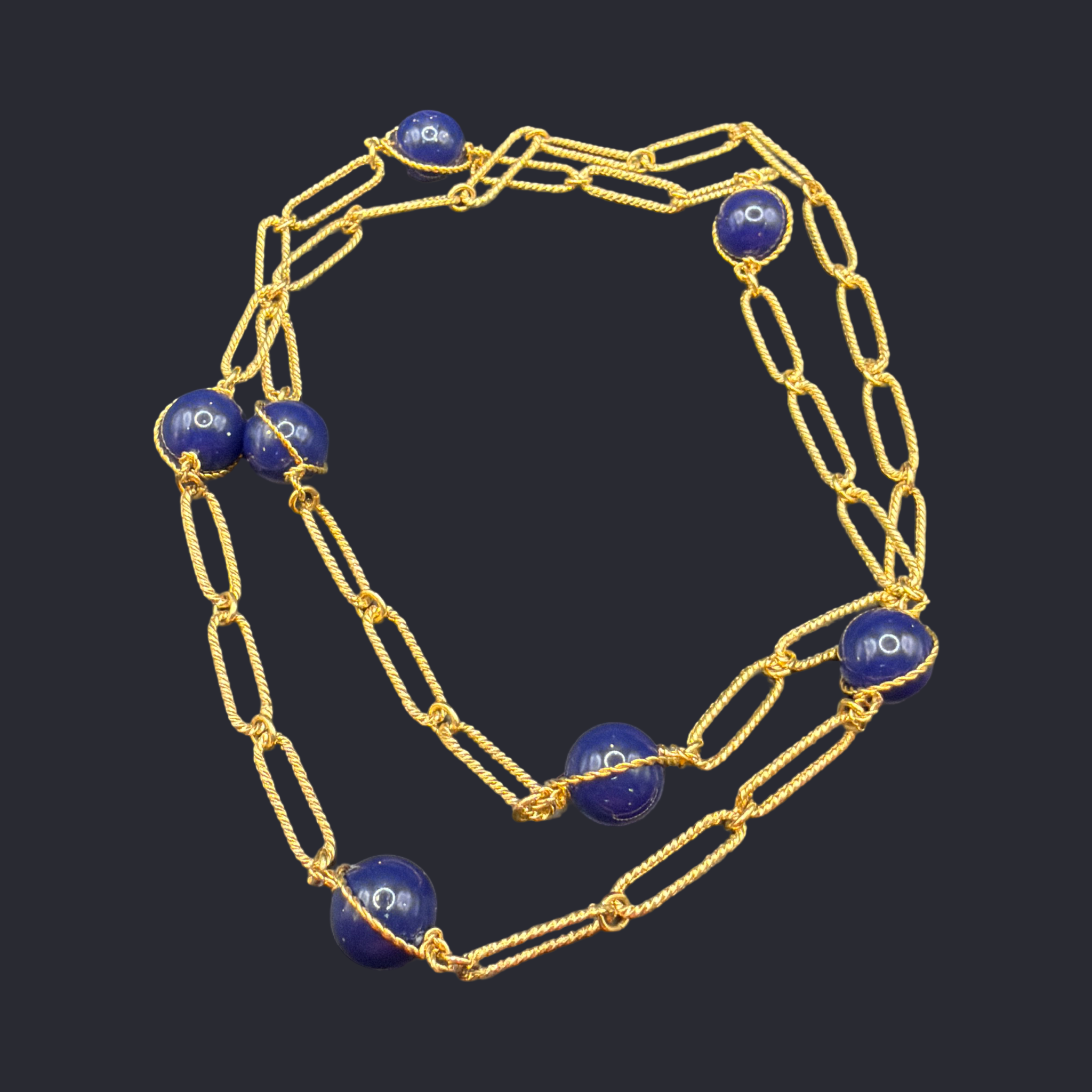 AVON GOLD TONE AND LAPIS COORED BEAD NECKLACE