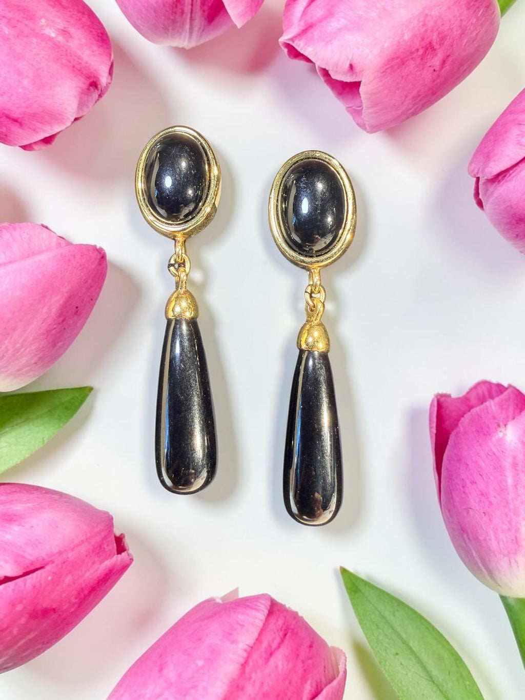 MONET BLACK GLASS DANGLE EARRINGS