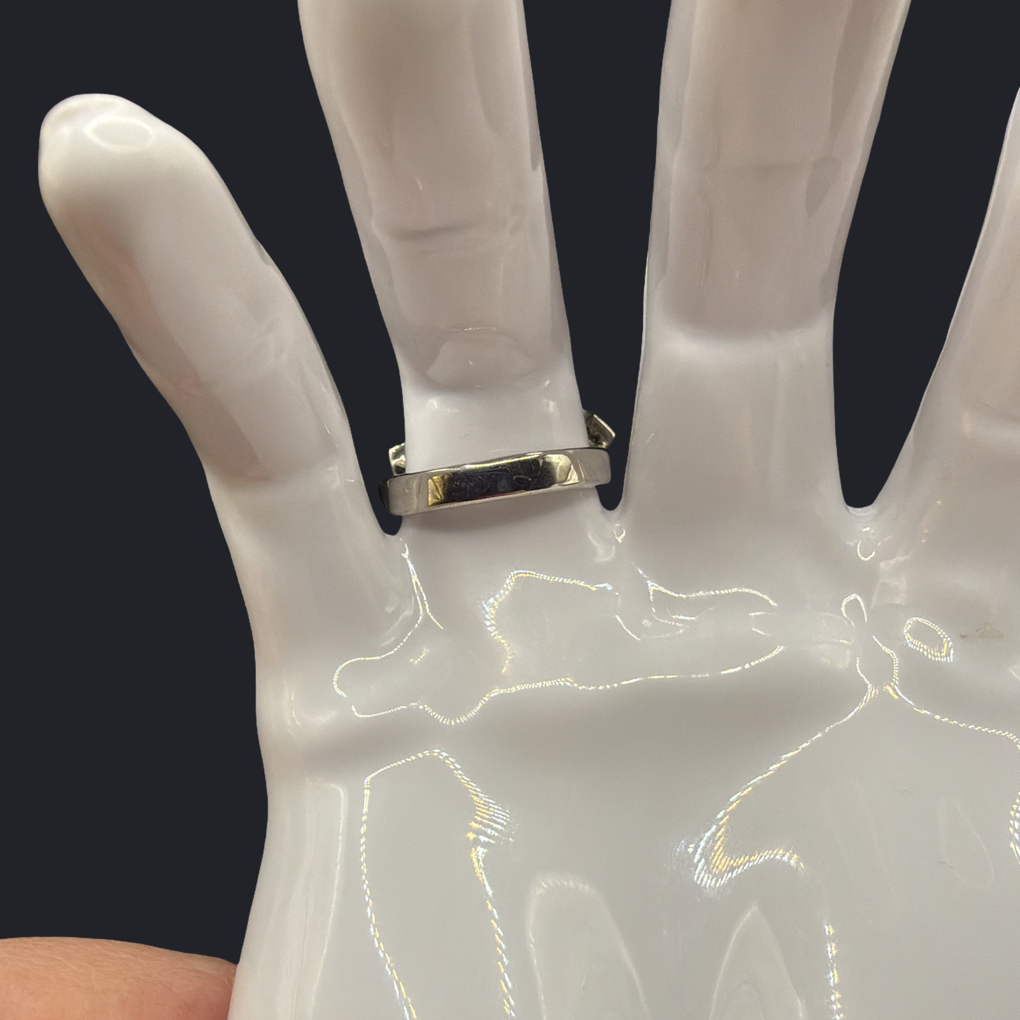 SILVER TONE AND LARGE FAUX PEARL RING