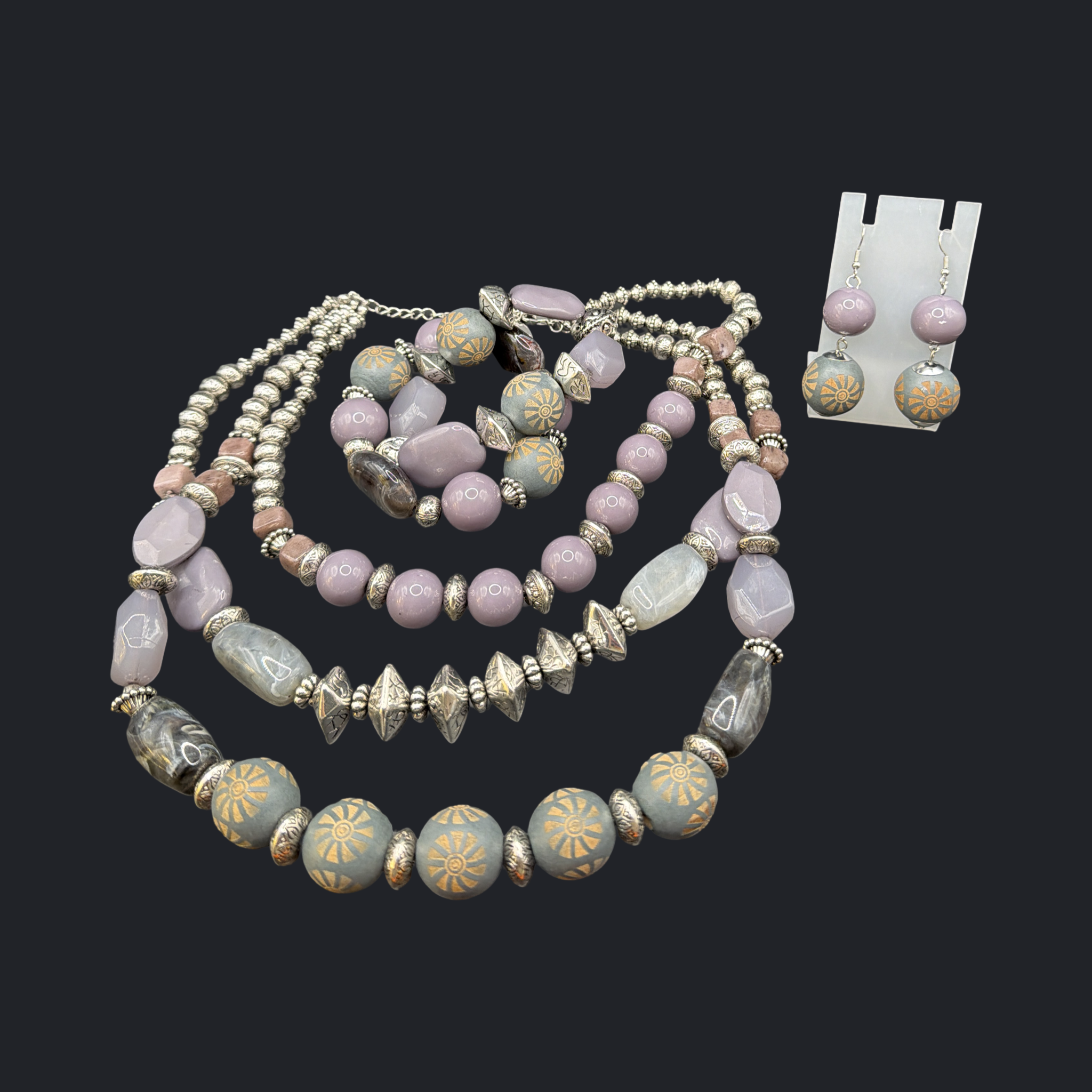 BOCAR SILVER TONE MULTI STAND NECKLACE WITH ACCESSORIES