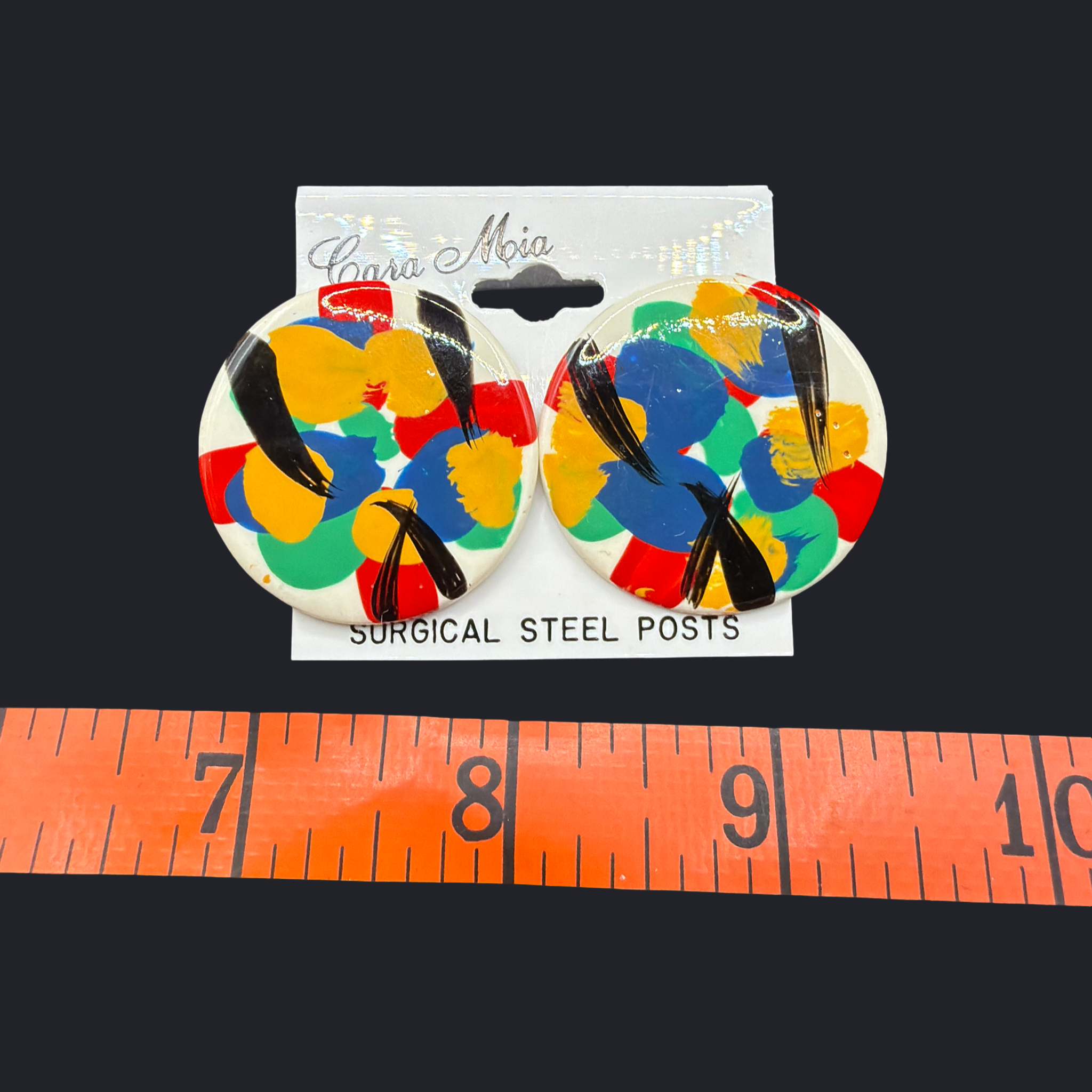 CARA MIA 1980'S MULTI COLORED PAINT COLLAGE  EARRINGS