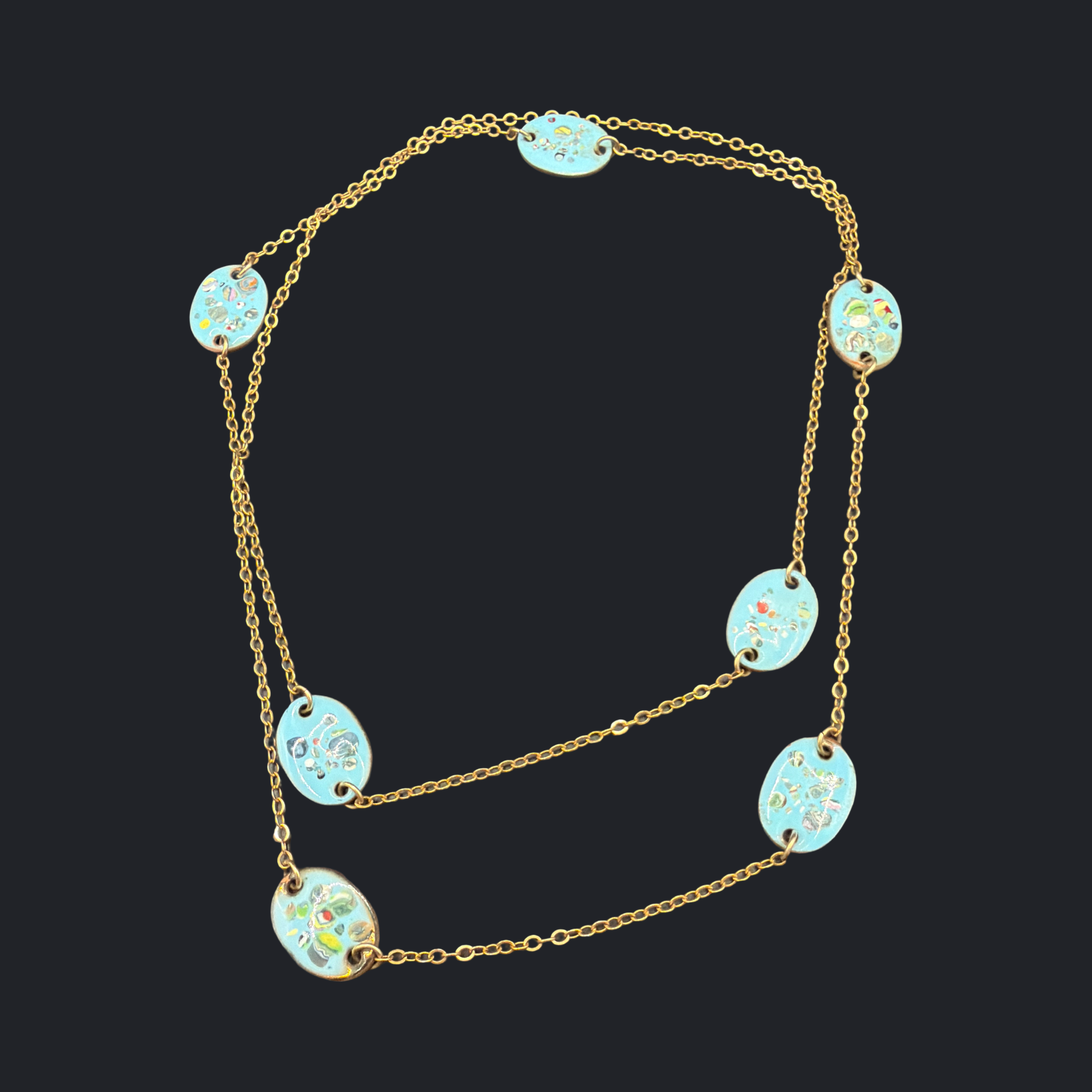 BLUE ENAMEL  PENDANT NECKLACE