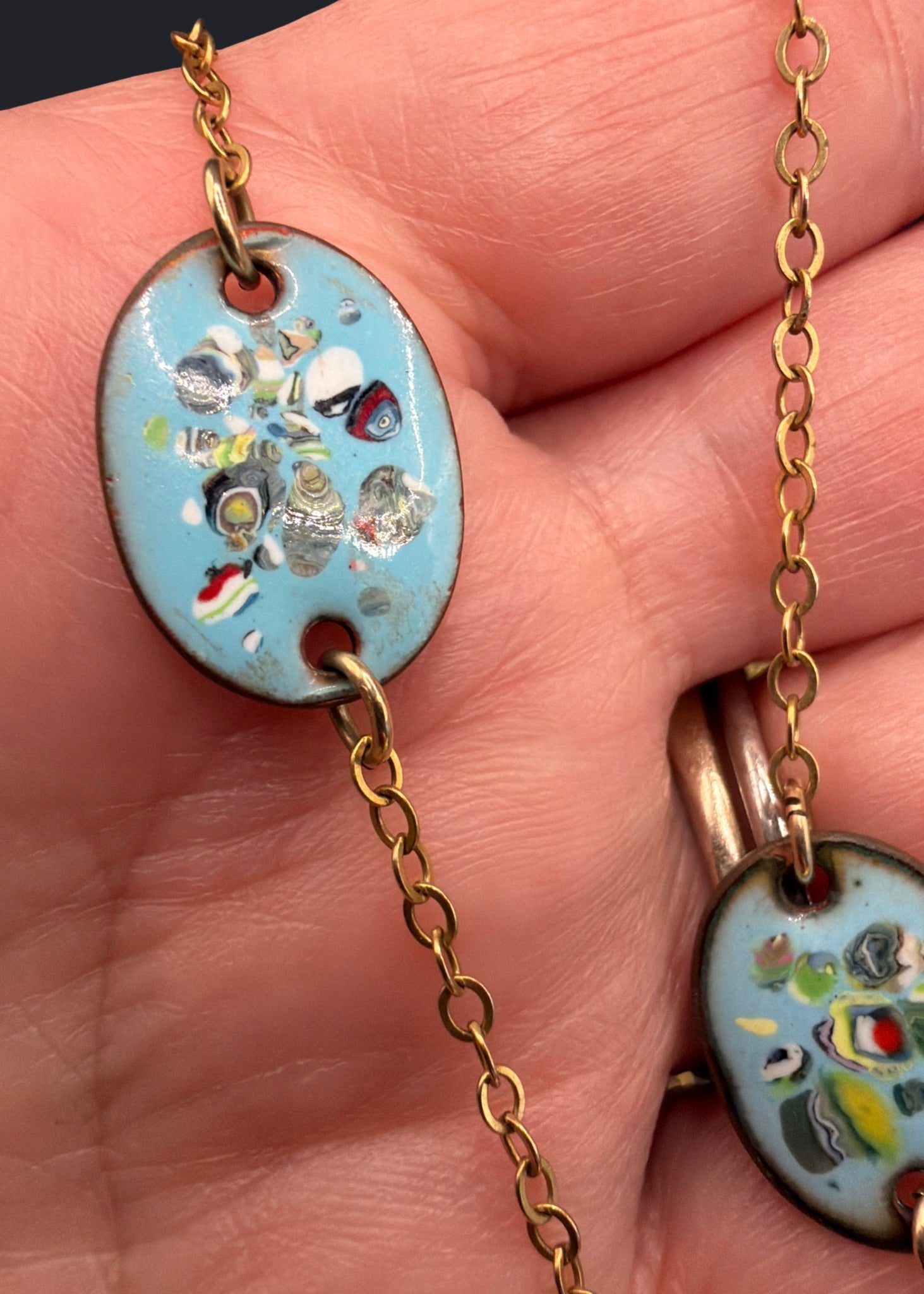 BLUE ENAMEL  PENDANT NECKLACE