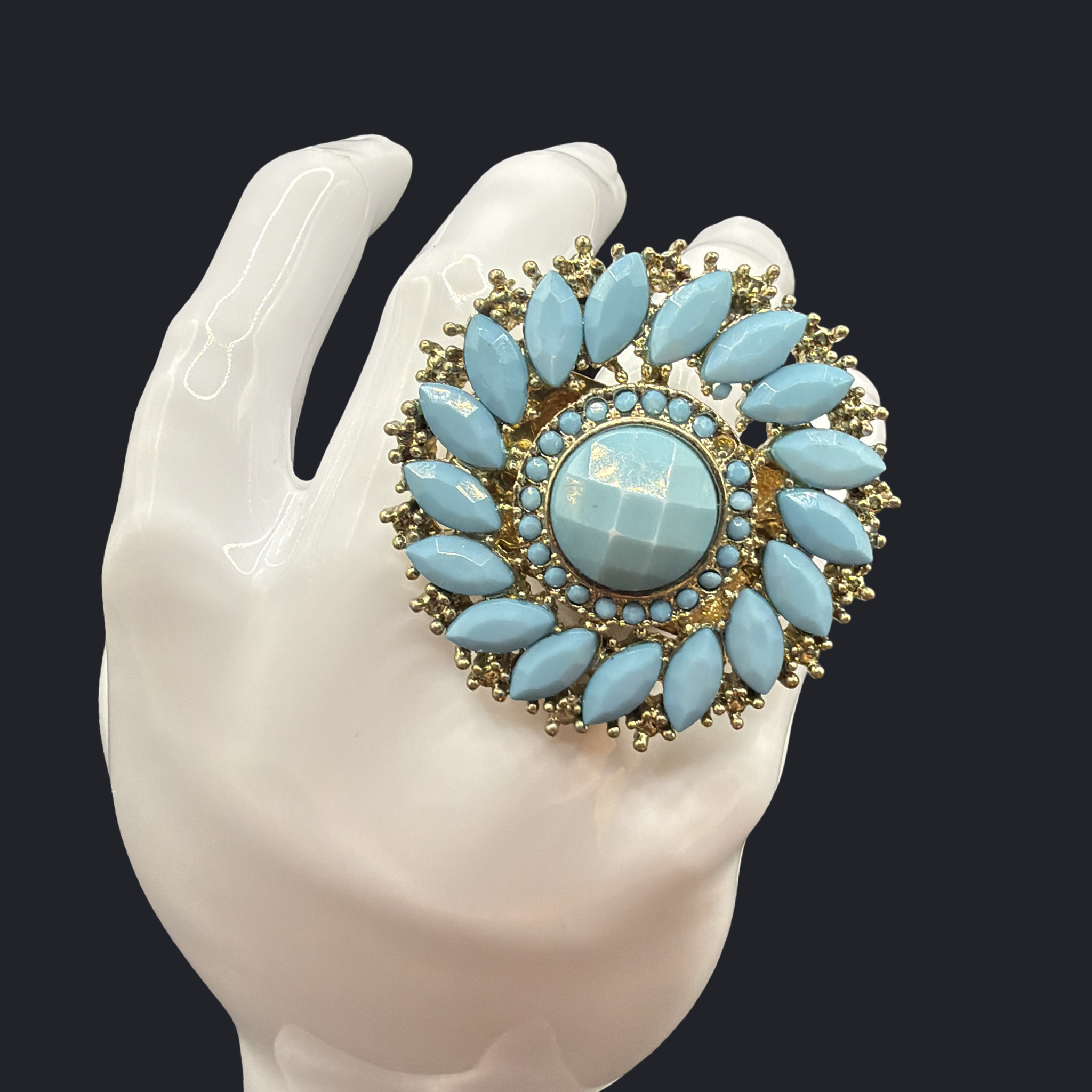 LARGE BLUE BEADED RING