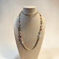 VINTAGE GOLD TONE NECKLACE WITH PEARL AND RED GLASS