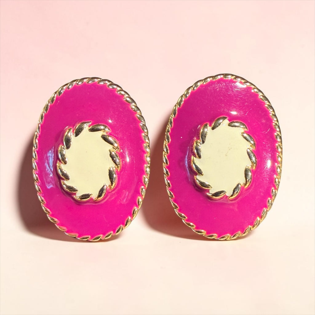 HOT PINK & WHITE ENAMEL EARRINGS