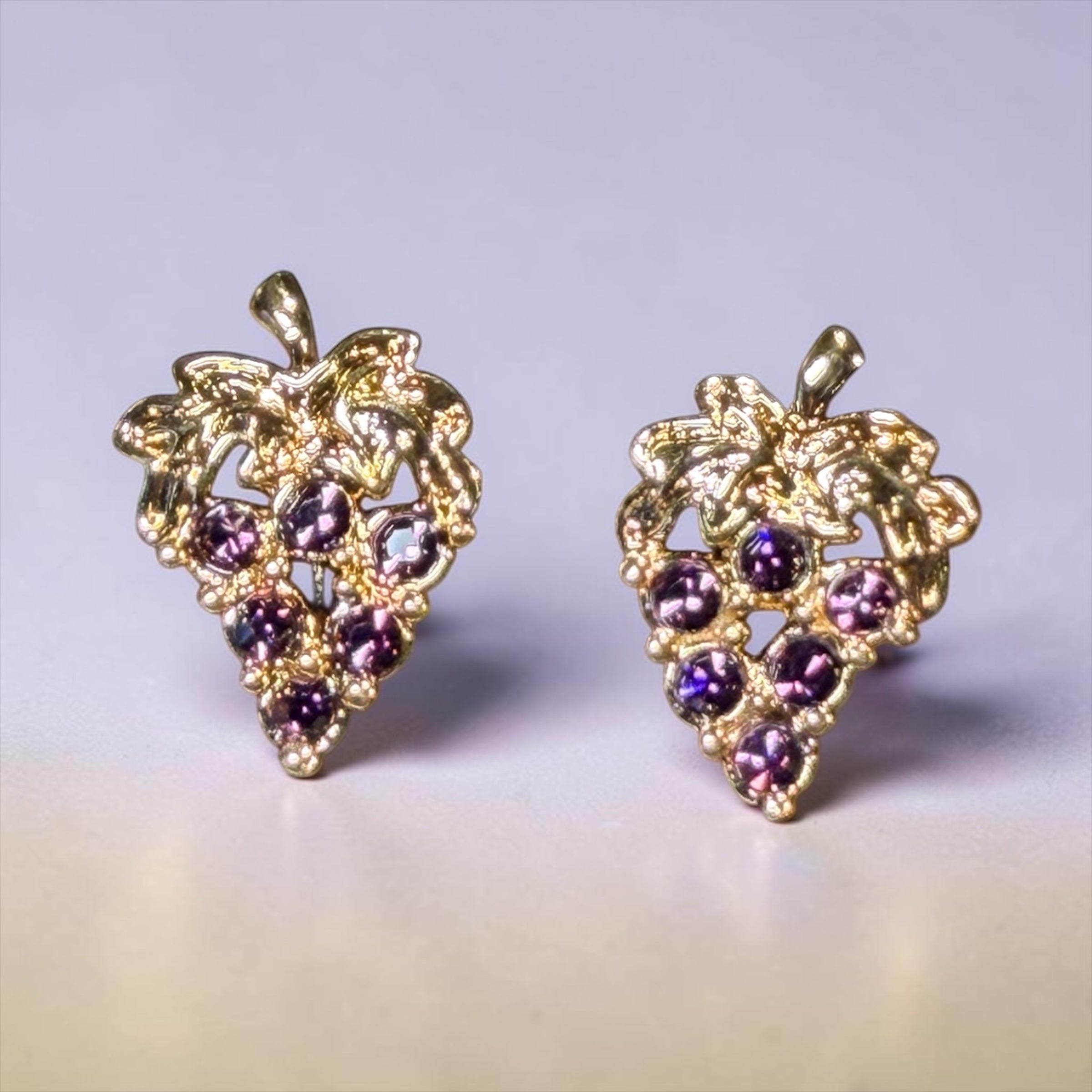 PURPLE RHINESTONE GRAPE CLUSTER EARRINGS